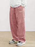 Manfinity Hypemode Loose Fit Men's Corduroy Pants With Letter Patch Detail Baggy Long Slacks Plain Going Out