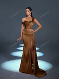 Faeriesty Asymmetrical Neck Mermaid Hem Formal Dress Elegant Prom Evening Wedding Guest Gown, For Graduation, Dinner