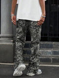 Manfinity Streetrush Vintage Loose Multi-Pocket Cargo Pants, Streetwear Style,Camo Pants