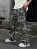 Manfinity Streetrush Vintage Loose Multi-Pocket Cargo Pants, Streetwear Style,Camo Pants