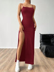 SHEIN EZwear Women's Solid Color Side Slit Hem Extra Long Casual Cami Dress