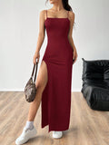 SHEIN EZwear Women's Solid Color Side Slit Hem Extra Long Casual Cami Dress