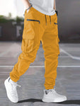 Manfinity Loose Fit Men Cargo Pants With Flap Pockets, Side Drawstring Waist