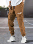 Manfinity Hypemode Men Letter Graphic Drawstring Cargo Loose Pants Long Plain Black Going Out