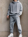 Manfinity Hypemode 2pcs Men's Solid Color Long Sleeve Hooded Sweatshirt And Pants Casual Set