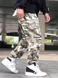 Manfinity Hypemode Loose Fit Men's Camouflage Print Cargo Pants With Flap Pockets Baggy Long Camo Graphic Army Green Going Out