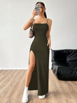 SHEIN EZwear Women's Solid Color Side Slit Hem Extra Long Casual Cami Dress