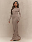 MISSGUIDED Jersey Round Neck Long Sleeve Fishtail Hem Maxi Dress