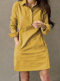 Spring And Autumn New Style Fashion Casual Lapel Button Decoration Long Sleeve Women's Short Dress