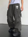 Men's Casual Straight Utility Pants With Multiple Pockets, Drawstring And Adjustable Cuffs