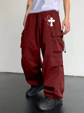 Men's Casual Straight Utility Pants With Multiple Pockets, Drawstring And Adjustable Cuffs