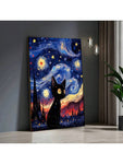 1 Piece Starry Night Black Cat Canvas Art, Whimsical Wall Decor For Home