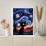 1 Piece Starry Night Black Cat Canvas Art, Whimsical Wall Decor For Home