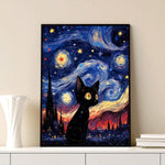 1 Piece Starry Night Black Cat Canvas Art, Whimsical Wall Decor For Home