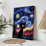 1 Piece Starry Night Black Cat Canvas Art, Whimsical Wall Decor For Home