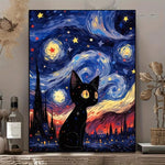 1 Piece Starry Night Black Cat Canvas Art, Whimsical Wall Decor For Home