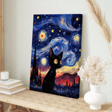 1 Piece Starry Night Black Cat Canvas Art, Whimsical Wall Decor For Home