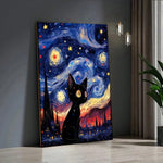 1 Piece Starry Night Black Cat Canvas Art, Whimsical Wall Decor For Home