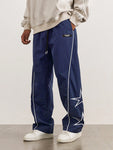 Manfinity Hypemode Men Loose Embroidery Star Pattern Contrast Piping Pants