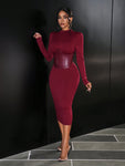 SHEIN Slayr 2024 New Women Thanksgiving Outfit, Elegant High-Design Solid Color Stand Collar Long Sleeve Waisted Fitted Midi Dress, Suitable For Valentine's Day, New Year Party, Holiday, Autumn