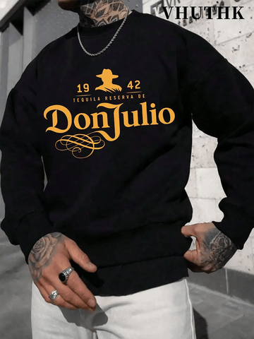 (250g Polyester Fiber Polyester)DonJulio Printed Fashionable Men's Casual Long Sleeved Round Neck Pullover Sweatshirt, Suitable For Outdoor Sports, Suitable For Autumn And Winter