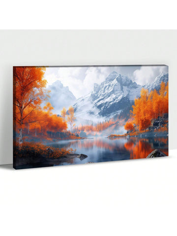 1pcs Autumn Landscape Wall Art, Modern Fall Wall Art, Fall Mountain River View Autumn Forest Pictures Wall Decor For Living Room, Fall Artwork For Bedroom Framed Prints Ready To Hang