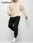 Lonblece 2pcs/Set Men's Hooded Knit Sweatshirt And Knit Sweatpants, Casual Sports Outfit Suitable For Autumn/Winter