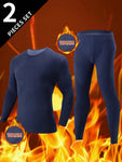 2pcs/Set Men's Fashion Autumn Thermal Underwear Set, Includes Pullover And Long Pants