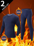 2pcs/Set Men's Fashion Autumn Thermal Underwear Set, Includes Pullover And Long Pants