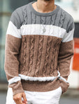 Manfinity Homme Men's Colorblock Crew Neck Long Sleeve Loose Casual Knit Sweater, Autumn Winter