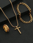 3pcs Men's  Jewelry Three-Piece Set, Cross Necklace, Bracelet, Cross Ring, Suitable For Daily Decorative Wear