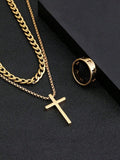 3pcs Men's  Jewelry Three-Piece Set, Cross Necklace, Bracelet, Cross Ring, Suitable For Daily Decorative Wear