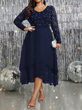 SHEIN Clasi Plus Size Women Elegant Lace Patchwork Hem Pearl Decor Long Dress