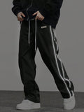 Manfinity Hypemode Loose Men's Letter Patched Detail Contrast Piping Drawstring Waistband Pants