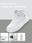 Men's Simple High-Top Lace-Up White Skate Shoes With Contrast Design, Comfortable Breathable Outdoor Casual Sports Sneakers, Unisex, Shoes For Men