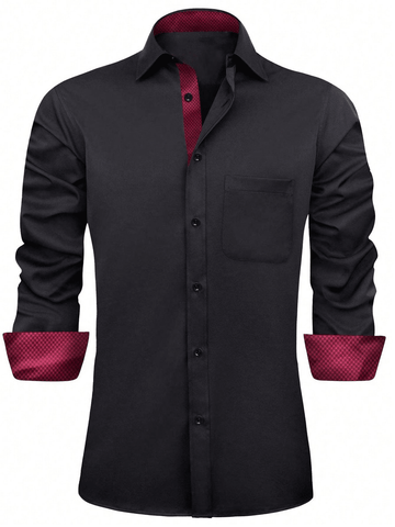 Men's Lapel Paneled Casual Long Sleeve Dress Shirt