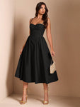 SHEIN BAE Elegant Women Spaghetti Strap Long Puffy Dress, Fall Party