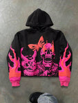 Manfinity EMRG Young Men's Street-Style Pink Terror-Spitting Skull Butterfly Pattern 3D Foaming Process INS Trendy Black Hooded Sweatshirt ,Red Patterned Sweatshirt ,Fall Men Clothes ,Graphic Sweatshirt ,Halloween