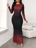 SHEIN Lady Wedding Guest Dress Women's Party Wear Black Bottom Sequin Printed Long Dress