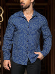 Manfinity Roghcode Men's Casual Paisley Flower Print Long Sleeve Shirt For Autumn,Western Cowboy Style Blue Shirt - MapleCo