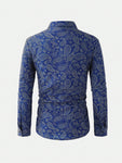 Manfinity Roghcode Men's Casual Paisley Flower Print Long Sleeve Shirt For Autumn,Western Cowboy Style Blue Shirt - MapleCo