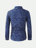 Manfinity Roghcode Men's Casual Paisley Flower Print Long Sleeve Shirt For Autumn,Western Cowboy Style Blue Shirt - MapleCo