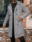 Manfinity CasualCool Double-Breasted Solid Color Long Sleeve Pocket Long Wool Blend Coat,Fall Men Clothes,Winter Men White Coat