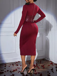 SHEIN Slayr 2024 New Women Thanksgiving Outfit, Elegant High-Design Solid Color Stand Collar Long Sleeve Waisted Fitted Midi Dress, Suitable For Valentine's Day, New Year Party, Holiday, Autumn