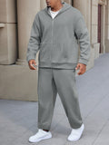 Manfinity CasualCool Men's Plus Size Casual Zipper Stand Collar Hoodie And Sweatpants Set For Autumn