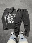 2pcs Men's Distressed Letter Print Hooded Sweatshirt Set - MapleCo