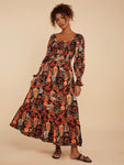 SHEIN VCAY Floral Print Square Neck Flounce Sleeve Ruffle Hem Dress