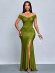 SOLERSUN Twisted Off Shoulder Backless Strap High Slit Mermaid Dress