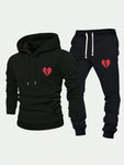 2pcs Men's Casual Hooded Sweatshirt And Drawstring Waist Pants Set, Personality Printed Pattern, Pocket Design, Spring