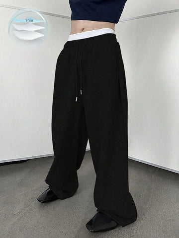 Manfinity Men Drawstring Waist Wide Leg Sweatpants